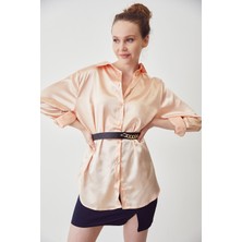 Lime Moda Oversize Saten Gömlek-Somon