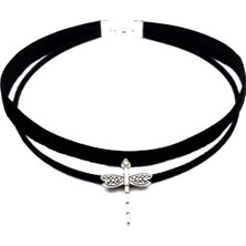 BijuStore Gümüş Renk Yusufcuk Kadife -Süet Kadın Choker Tasma Kolye