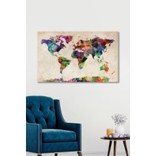 Hediyeler Kapında 90 x 130 Dekoratif Dünya Haritası Kanvas Duvar Tablo