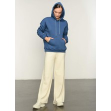 Fabrika Baskılı Kadın Kapüşonlu Sweatshirt-Mavi