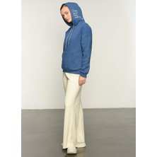 Fabrika Baskılı Kadın Kapüşonlu Sweatshirt-Mavi