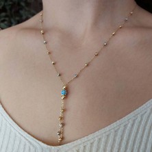 Altınbeyi Mavi Boncuklu Dorikalı Kolye 14 Ayar Altın 3.75 Gram