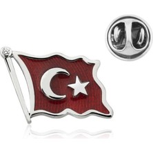 925 Gümüş Türk Bayrağı 925 Ayar Gümüş Rozet
