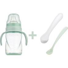 Mamajoo Kulplu Eğitici Bardak 270 ml & Ikili Beslenme Kaşığı / Powder Green