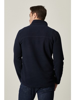 AC&Co / Altınyıldız Classics Erkek Lacivert Anti-pilling Tüylenme Yapmayan Standart Fit Bato Yaka Soğuk Geçirmez Polar Sweatshirt