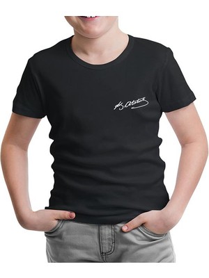Lord T-Shirt Atatürk Imza - Göğüs Logo Siyah Çocuk Tshirt