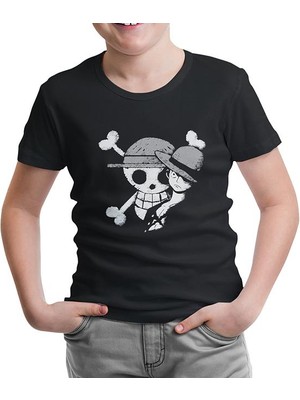 Lord T-Shirt One Piece - Luffy Straw Hat 4 Siyah Çocuk Tshirt