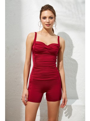 Pierre Cardin Fairy Sortlu Drapeli Yüzücü Mayo Bordo 221135