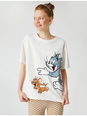 Koton 2SAL10138IK Yuvarlak Yaka Kısa Kollu Normal Kalıp Ekru Kadın T-Shirt