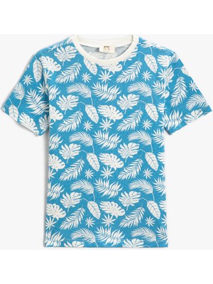 Koton Erkek Çocuk Yaprak Baskılı Kısa Kollu Tişört Pamuklu