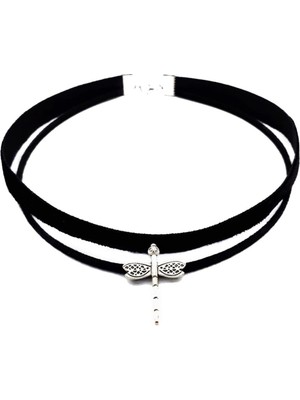 BijuStore Gümüş Renk Yusufcuk Kadife -Süet Kadın Choker Tasma Kolye