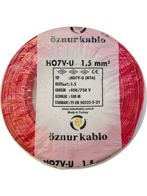 Öznur 100mt 1,5mm2 Nya Kırmızı Tesisat Kablosu Öznur Marka