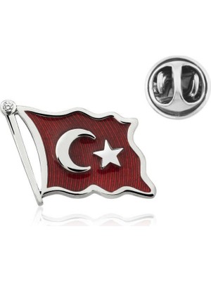 925 Gümüş Türk Bayrağı 925 Ayar Gümüş Rozet