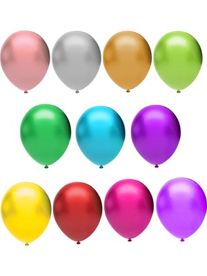 Esra Store Balonevi T121190 Balonevi, Karışık Renk, 12'' Baskısız Metalik Balon 100'LÜ Paket