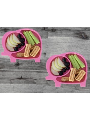 Bayev 2'li Fil Model Bölmeli Mama Tabağı - Pembe ( 2 Adet Gönderilecektir)