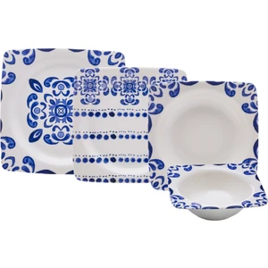 Ethnic Blue 24 Parça Kare Porselen Yemek Takımı
