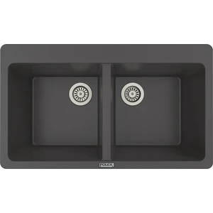 POLEX Cristalüx Granit Evye P-N9 Antrasit 2 Hazneli Tezgah Altı Ve Tezgah Üstü Mutfak Evyesi 86x50,5cm