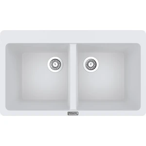 POLEX Cristalüx Granit Evye P-N9 Beyaz 2 Hazneli Tezgah Altı Ve Tezgah Üstü Mutfak Evyesi 86x50,5cm