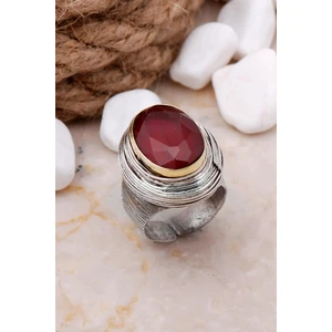 Sümer Telkari Yakut Taşlı Tel Sarma Elişi Gümüş Yüzük 3272