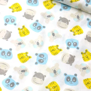 Daisy Star Mavi Sarı Hayvanlar Poplin Kumaş