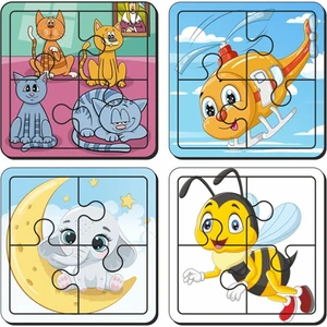 Kedi, Helikopter, Aydede ve Fil, Arı 4 Parça 4'lü Yapboz Ilk Puzzle, Kolay Puzzle 4PUZZ1660