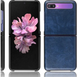 Galaxy Z Flip Için Deri Kaplamalı Sert Pc Telefon Kılıfı - Mavi (Yurt Dışından)