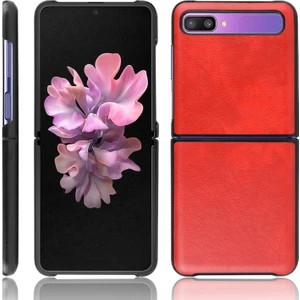 Galaxy Z Flip Için Deri Kaplamalı Sert Pc Telefon Kılıfı - Kırmızı (Yurt Dışından)