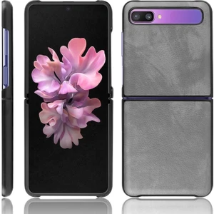Galaxy Z Flip Için Deri Kaplamalı Sert Pc Telefon Kılıfı - Gri (Yurt Dışından)