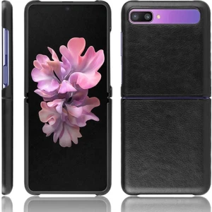 Galaxy Z Flip Için Deri Kaplamalı Sert Pc Telefon Kılıfı - Siyah (Yurt Dışından)