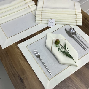 Oya Home Gold Dikişli Amerikan Servis & Peçete & Runner -Set -13 Parça