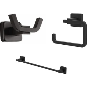 Siyah Kare Uzun Havluluk, Kapaksız Tuvalet Kağıtlık, Ikili Bornoz Askılık Seti