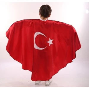 Ay Yıldız Çocuk Pelerini - 23 Nisan Ay Yıldızlı Unisex Çocuk Pelerini