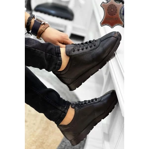 Big King Siyah Hakiki Deri Erkek Spor Ayakkabı Platform Taban