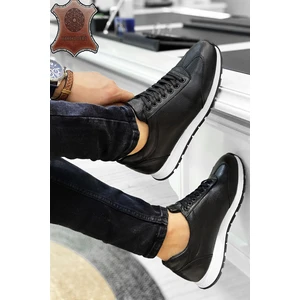 Big King Siyah Beyaz Hakiki Deri Erkek Spor Ayakkabı