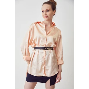 Lime Moda Oversize Saten Gömlek-Somon