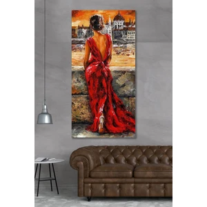 90 x 40 cm Kırmızı Elbiseli Kadın Kanvas Duvar Tablo