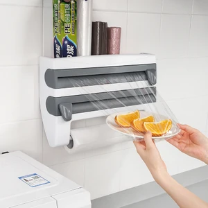 Three Beans Cling Film Kesici Depolama Raf 4 In 1 Duvara Montaj Mutfak Organizatör Havlu Tutucu Aksesuar Dağıtıcı Sos Rulo Doku Tutucu | Depolama Tutucular ve raflar (Yurt Dışından)