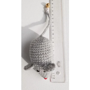 Çıngıraklı Yıkanabilir Amigurumi Kedi&köpek Oyuncağı- Gri Fare