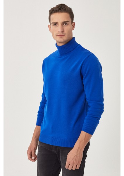 ALTINYILDIZ CLASSICS Erkek Saks Mavi Standart Fit Normal Kesim Tüylenme Yapmayan Tam Balıkçı Yaka Triko Kazak modelleri