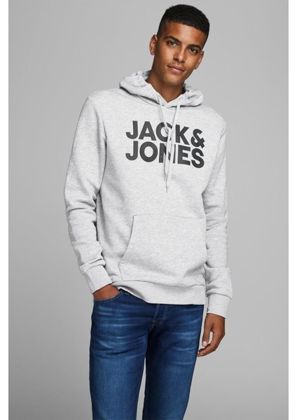 Hood Corp Logo Erkek Gri Kapüşonlu Sweatshirt