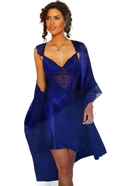 Midi Dantel Sabahlık Gecelik Set 4240