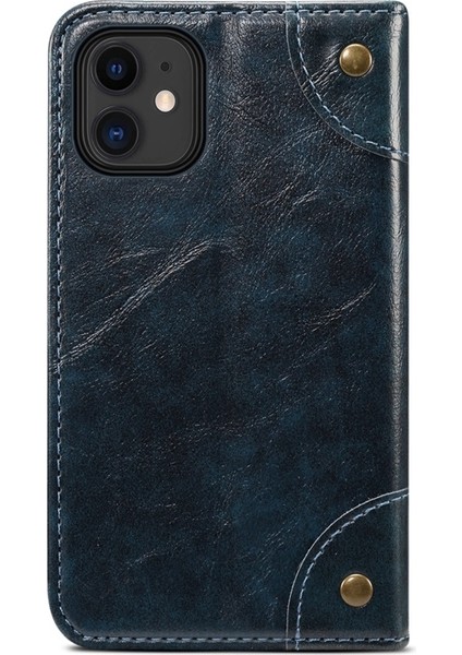 Apple iPhone 12 Mini Için 055 Serisi Çizilmeye Düşmeye Dayanıklı Pu Deri+Tpu Cüzdan Tasarımlı Standlı Telefon Kılıfı - Mavi (Yurt Dışından)