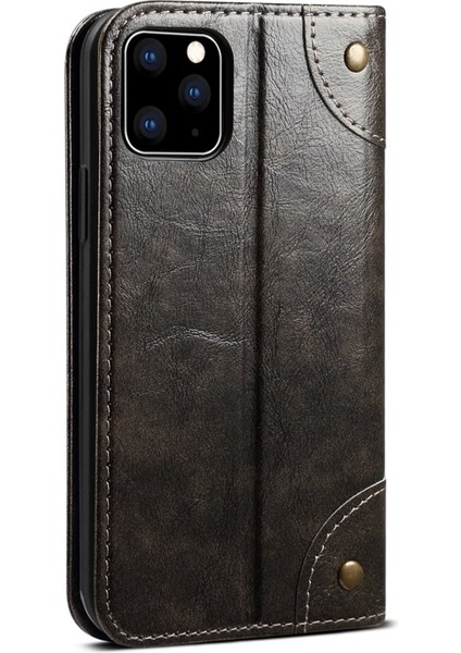 Apple iPhone 11 Pro Max Için 055 Serisi Çizilmeye Düşmeye Dayanıklı Pu Deri+Tpu Cüzdan Tasarımlı Standlı Telefon Kılıfı - Siyah (Yurt Dışından)
