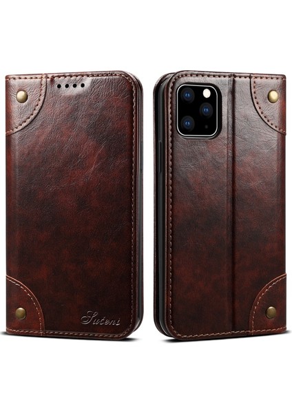 Apple iPhone 11 Pro Max Için 055 Serisi Çizilmeye Düşmeye Dayanıklı Pu Deri+Tpu Cüzdan Tasarımlı Standlı Telefon Kılıfı - Koyu Kahverengi (Yurt Dışından)