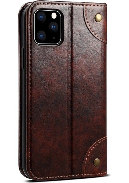 Apple iPhone 11 Pro Max Için 055 Serisi Çizilmeye Düşmeye Dayanıklı Pu Deri+Tpu Cüzdan Tasarımlı Standlı Telefon Kılıfı - Koyu Kahverengi (Yurt Dışından)