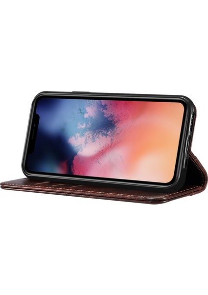 Apple iPhone 11 Pro Max Için 055 Serisi Çizilmeye Düşmeye Dayanıklı Pu Deri+Tpu Cüzdan Tasarımlı Standlı Telefon Kılıfı - Koyu Kahverengi (Yurt Dışından)