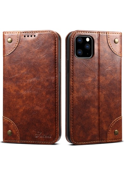 Apple iPhone 11 Pro Max Için 055 Serisi Çizilmeye Düşmeye Dayanıklı Pu Deri+Tpu Cüzdan Tasarımlı Standlı Telefon Kılıfı - Haki (Yurt Dışından)