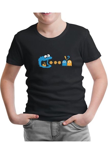 Pac-Man - Kurabiye Canavarı Siyah Çocuk Tshirt