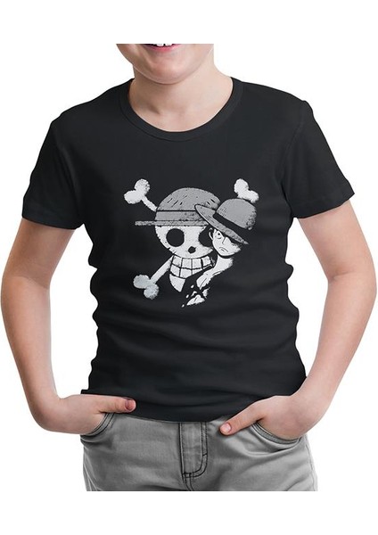 One Piece - Luffy Straw Hat 4 Siyah Çocuk Tshirt