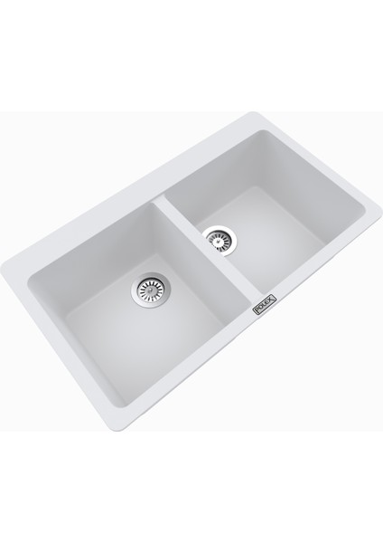 Cristalüx Granit Evye P-N9 Beyaz 2 Hazneli Tezgah Altı Ve Tezgah Üstü Mutfak Evyesi 86x50,5cm fiyatları